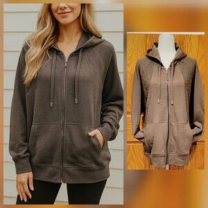 JoyLab Taupe Neutral Longline Zip Up Hooded Jacket Oversized Relaxed Fit NEW